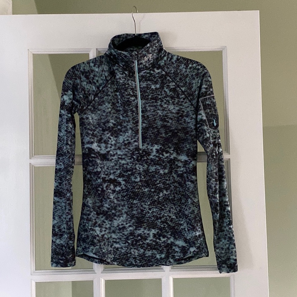 Under Armour Heat Gear 3/4 Zip Black/Turquoise Pullover Top Size Small NWOT